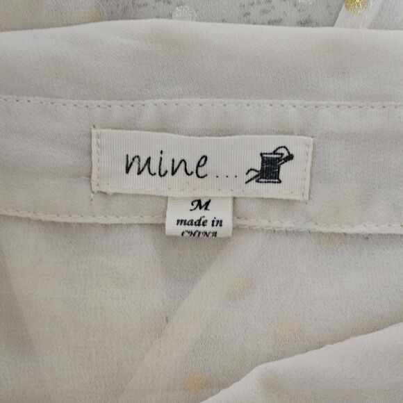 Mine - Shirt Button Up Sheet Tank Back Slit - Size M - Cream Gold Polka Dot - Picture 9 of 10